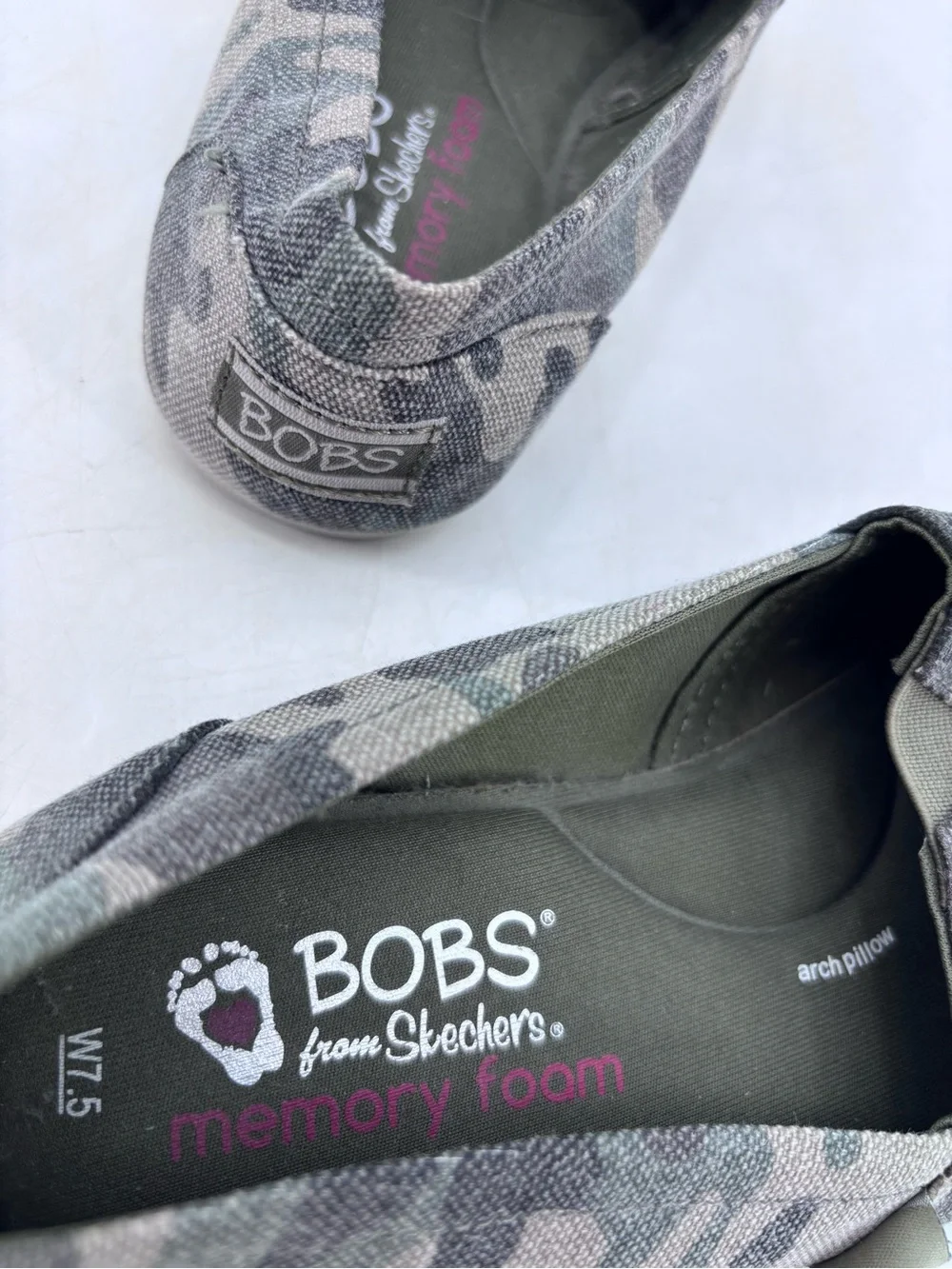 Bobs from Skechers NEW Alpargata Camo Print Memory Foam Slip On Loafers Flats